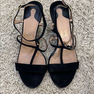 Black wedges with gold trim